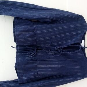 Navy Blue Striped Long Sleeve Top L 16 Pit To Pit 19 Shoulder To Hem